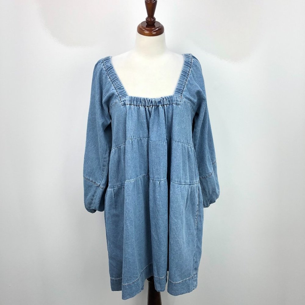 Free People Blue Jean Bishop Sleeve Tent Dress